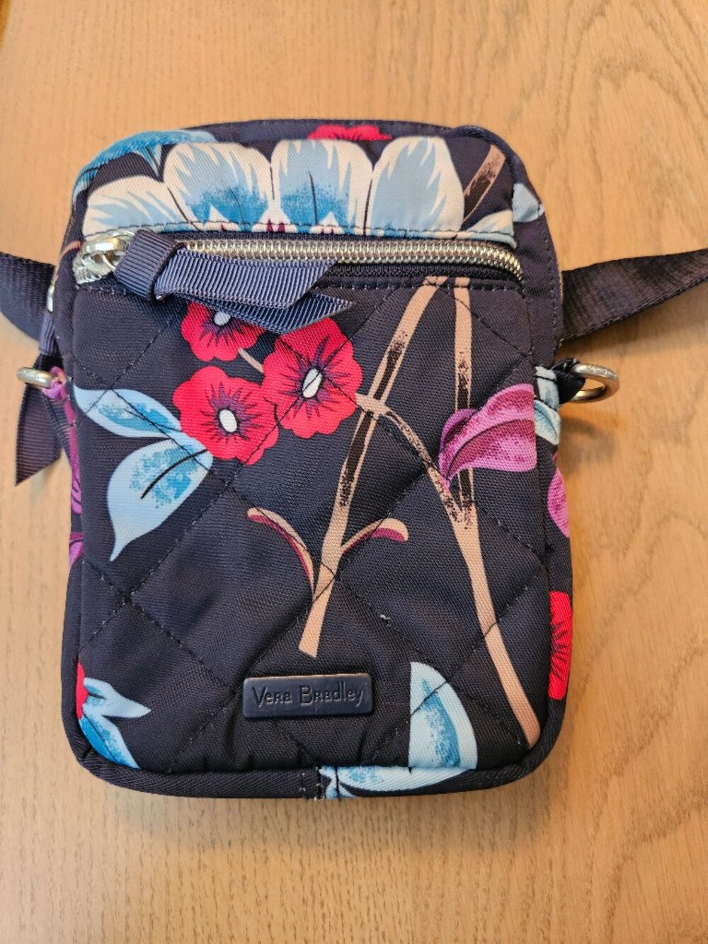 Vera Bradley Navy Floral Crossbody Phone Bag Quilted Performance Twill OS